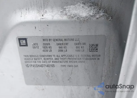 2013 Chevrolet Cruze Ls Auto из США, поврежденный, VIN 1G1PA5SH4D7140165